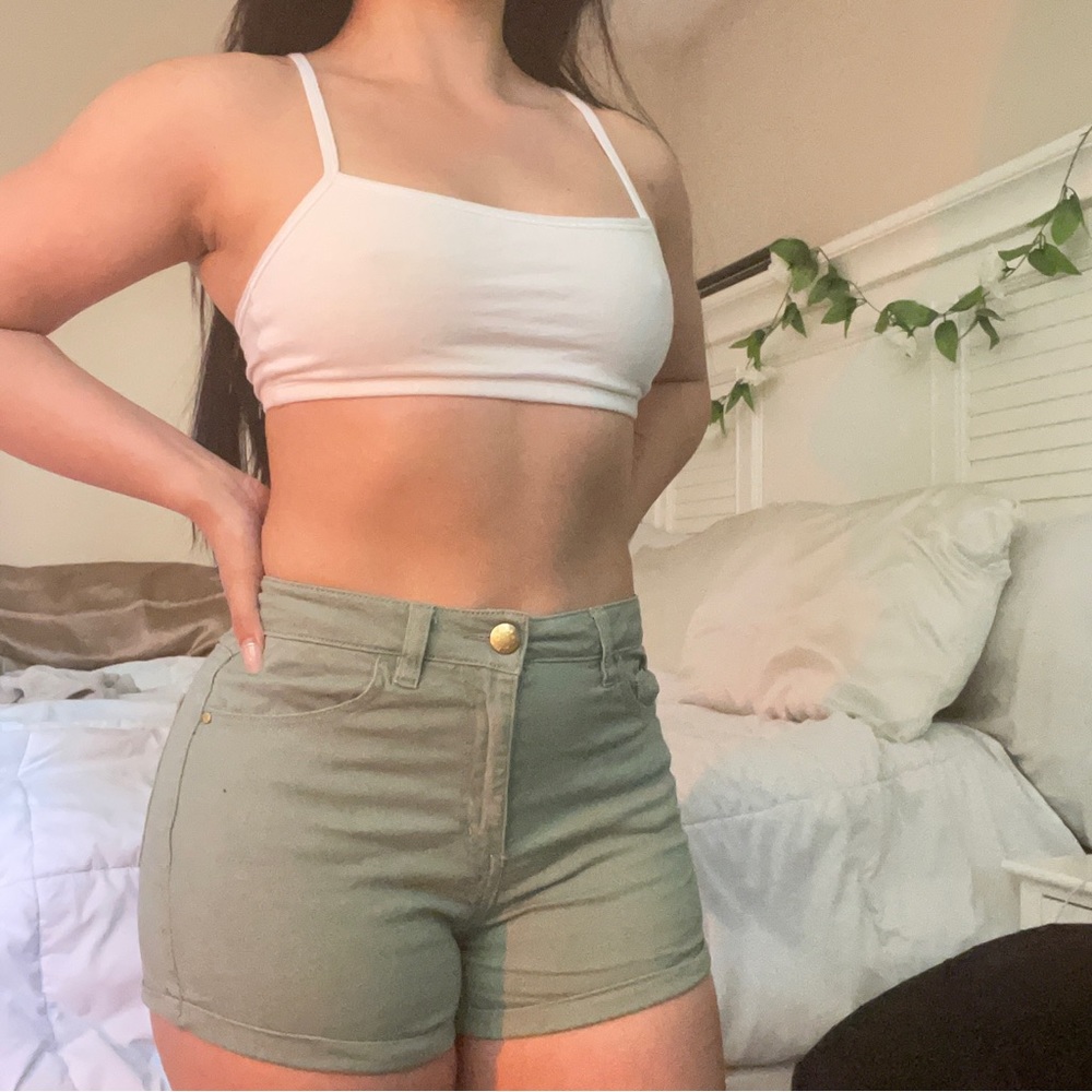 Green Stretchy Jean Shorts